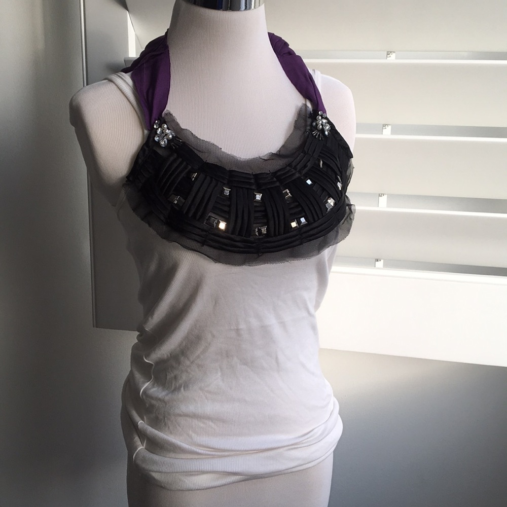 💜 Forever 21 top lace bow ribbon rhinestone tank